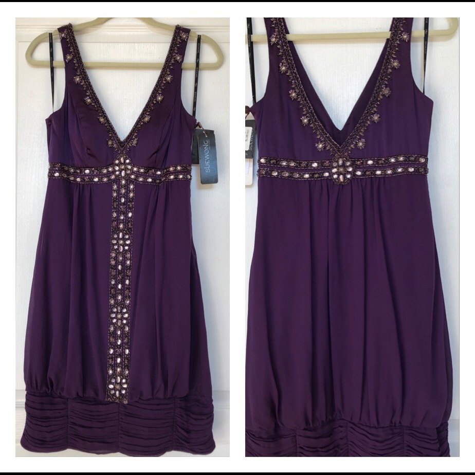 Sue Wong Short Plum Purple Beaded Dress 6 Prom Nwt